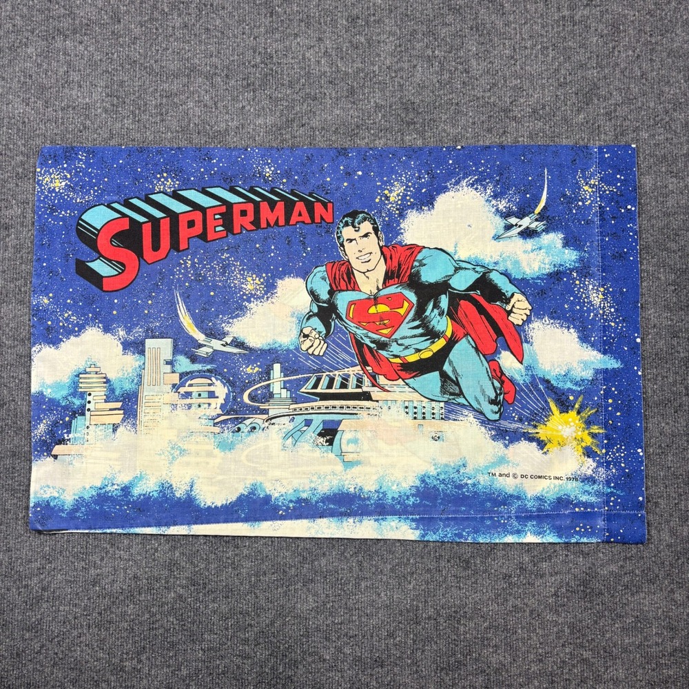 DC Comics Superman Pillowcase Vintage 1978 Blue Metropolis Double Sided Retro